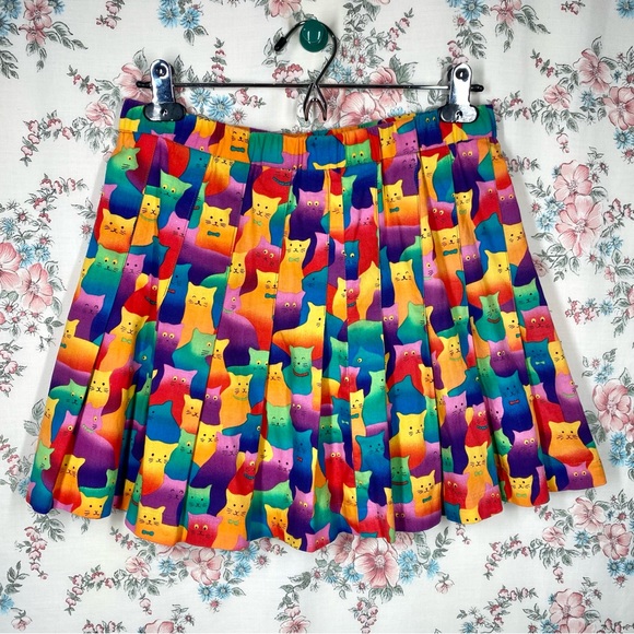 Hand Crafted Dresses & Skirts - Vintage cat print pleated mini skirt